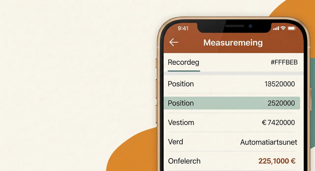 Bildschirm einer Aufmaß-App mit erfassten Maßen, Positionsliste und automatisch berechneter Angebotssumme