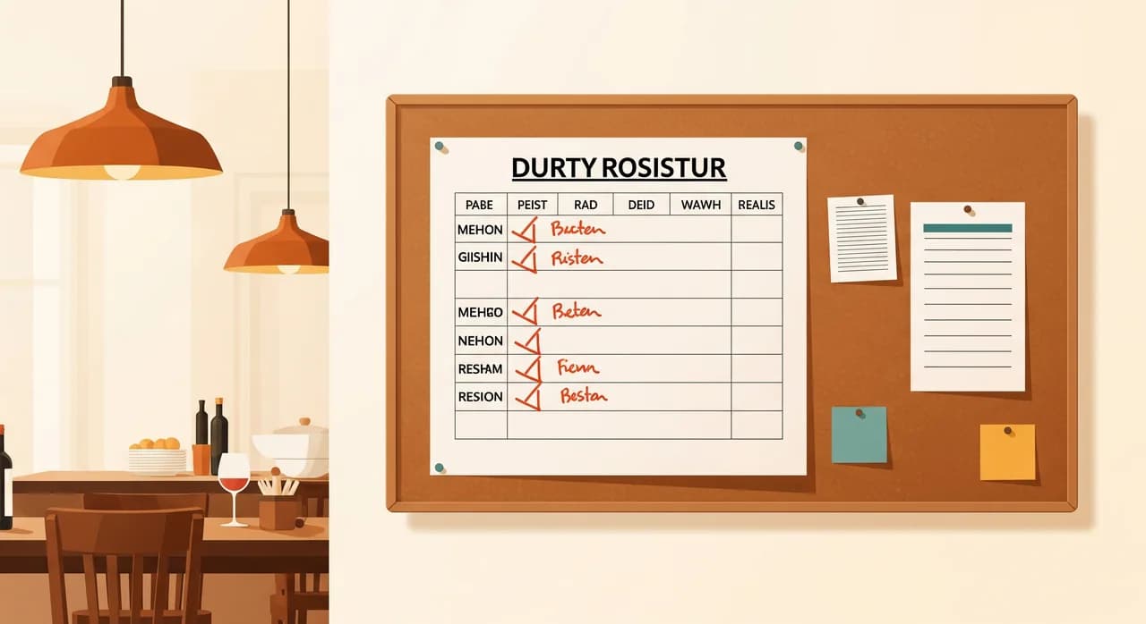 Handschriftlicher Dienstplan an einer Pinnwand in der Gastronomie mit markierten Schichten