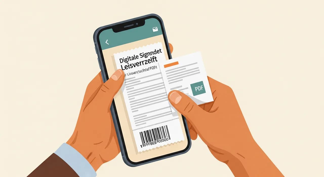 Smartphone mit einem fertig unterschriebenen digitalen Lieferschein als PDF