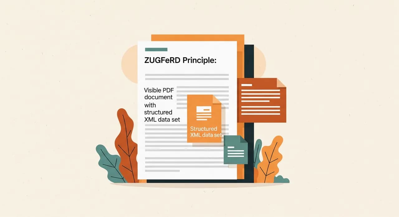 ZUGFeRD-Prinzip: ein sichtbares PDF-Dokument mit eingebettetem strukturiertem XML-Datensatz