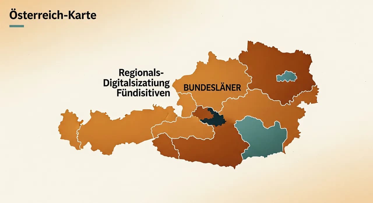 Österreich-Karte mit markierten Bundesländern als Symbol für regionale Digitalisierungs-Förderungen
