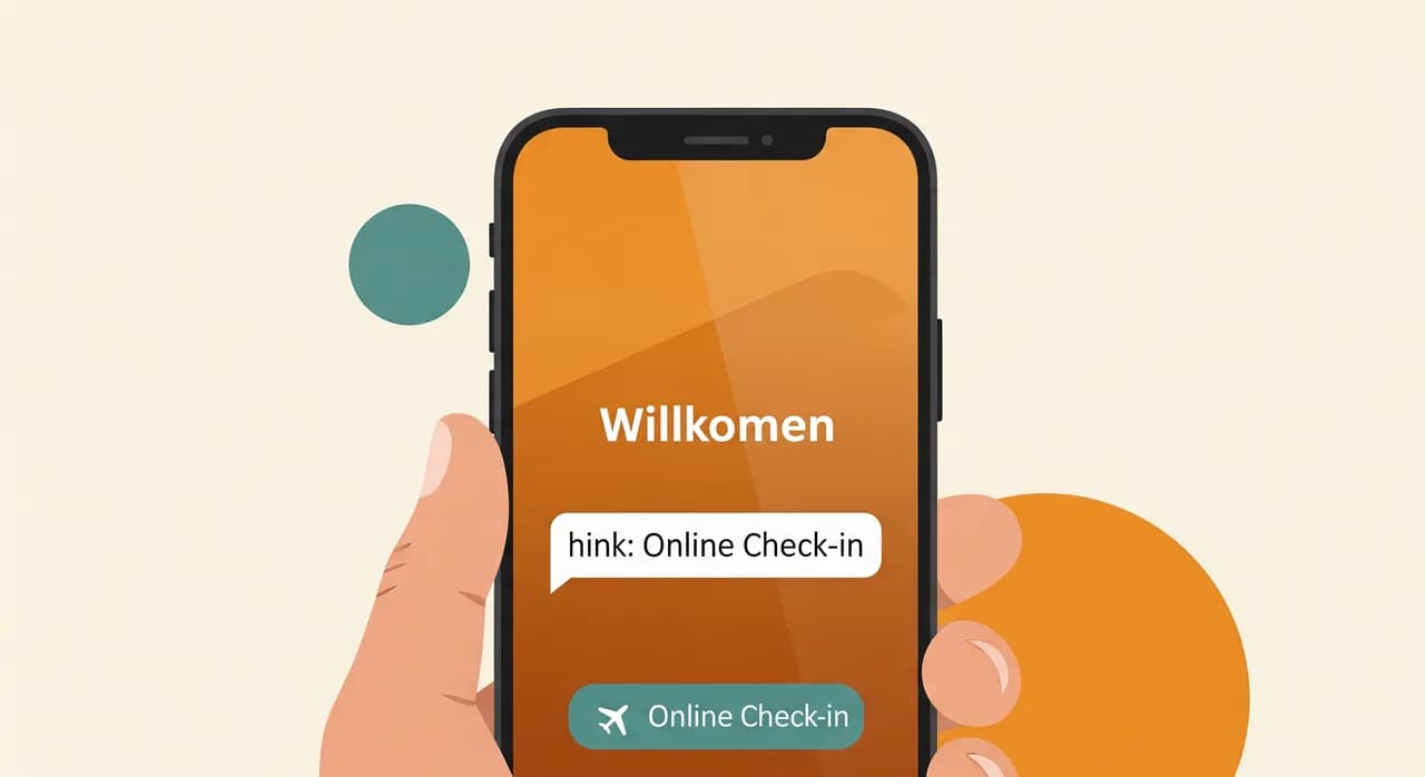 Freundliche Willkommensnachricht mit Link zum Online-Check-in auf dem Smartphone