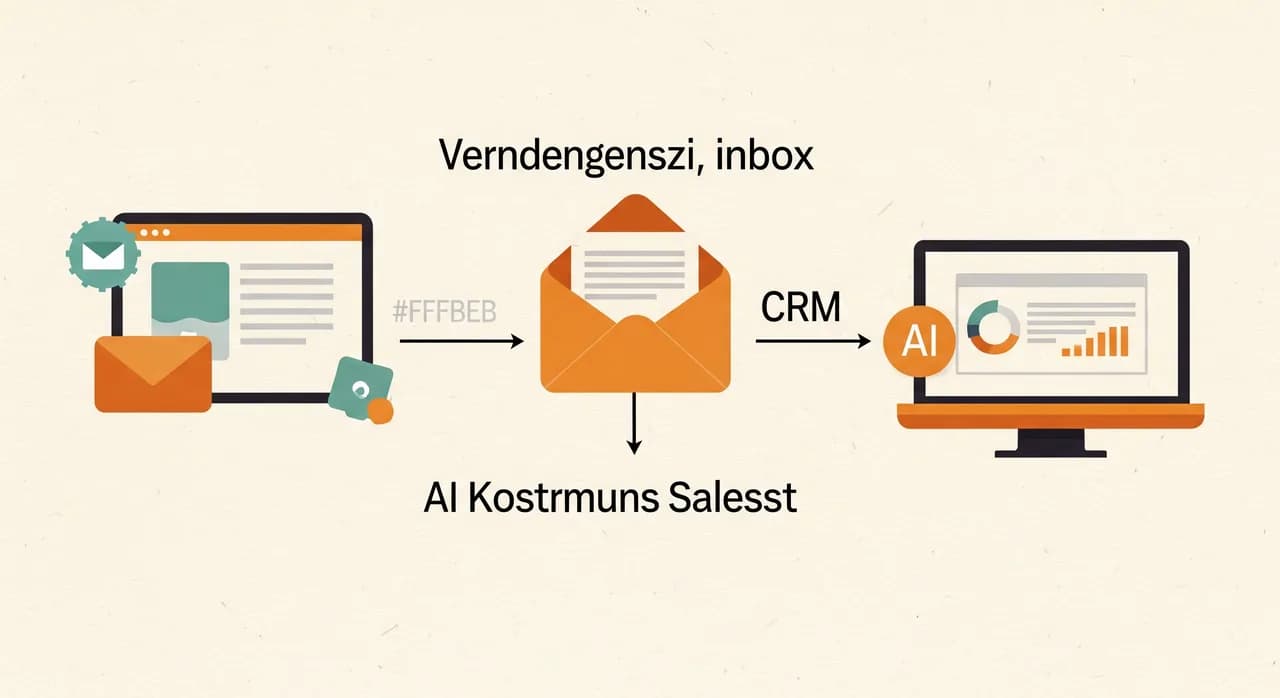 Verbindung von E-Mail-Postfach und CRM mit KI-Assistenz als durchgehender Vertriebsprozess dargestellt