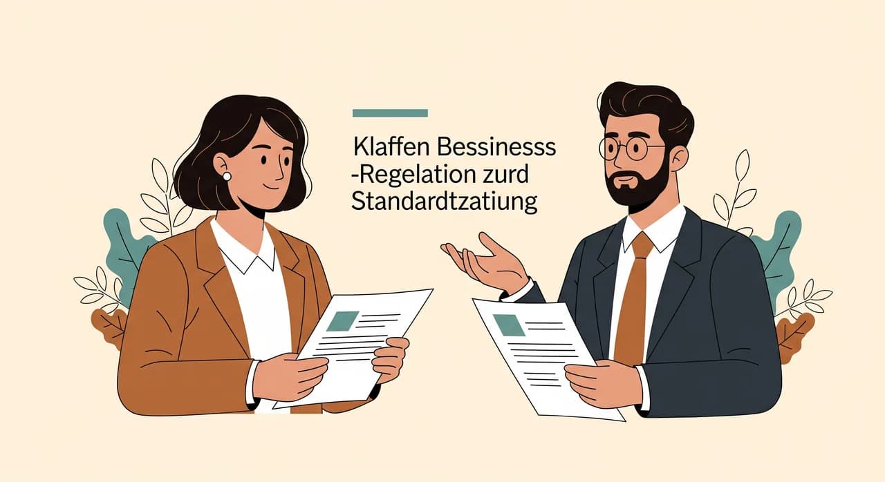 Zwei Personen besprechen anhand von Unterlagen den Wechsel von Kleinunternehmerregelung zu Regelbesteuerung