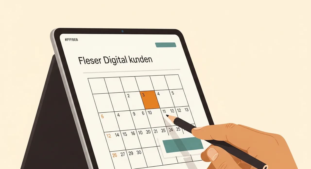 Übersichtlicher digitaler Terminkalender auf einem Tablet in einem Dienstleistungsbetrieb