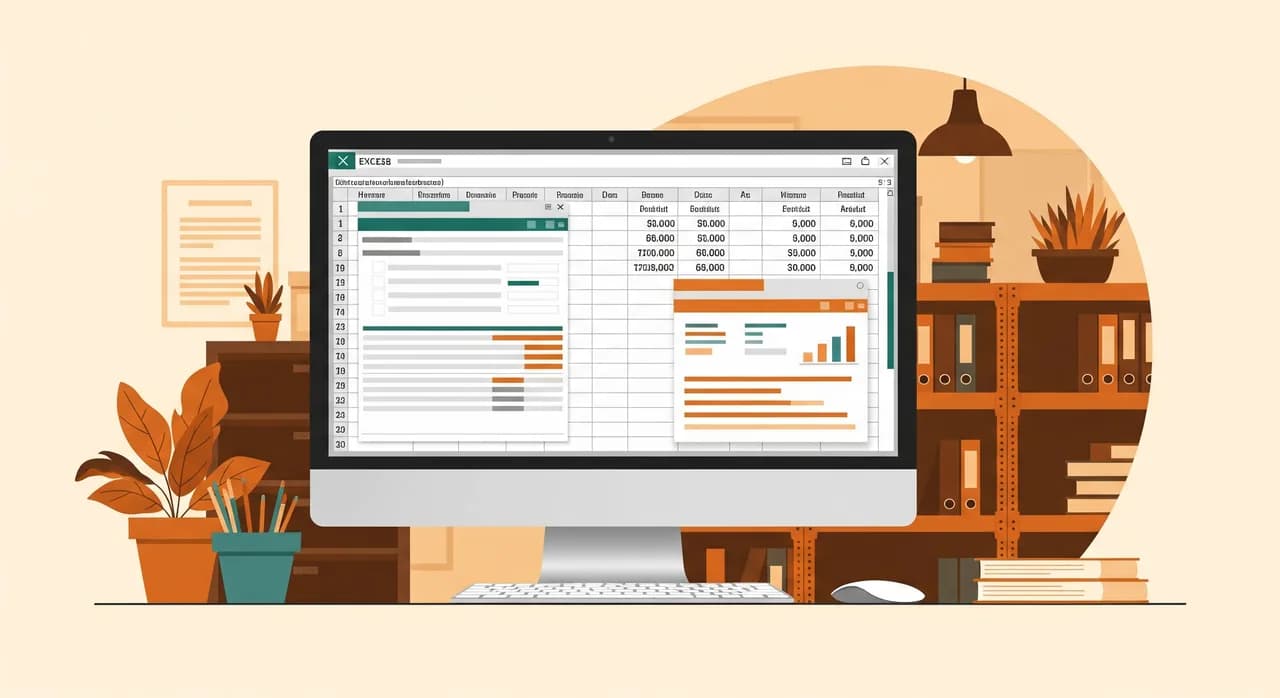 Unübersichtliche Excel-Tabelle mit Lagerbeständen auf einem Bildschirm im Lagerbüro eines kleinen Unternehmens