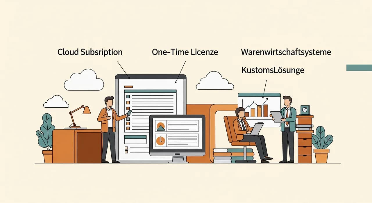 Preisrahmen für Warenwirtschaftssysteme im Vergleich von Cloud-Abo, Einmallizenz und individueller Lösung
