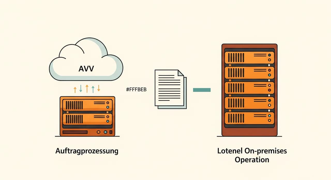 Gegenüberstellung von Cloud-Verarbeitung mit AVV und lokalem On-Premise-Betrieb ohne Auftragsverarbeitung