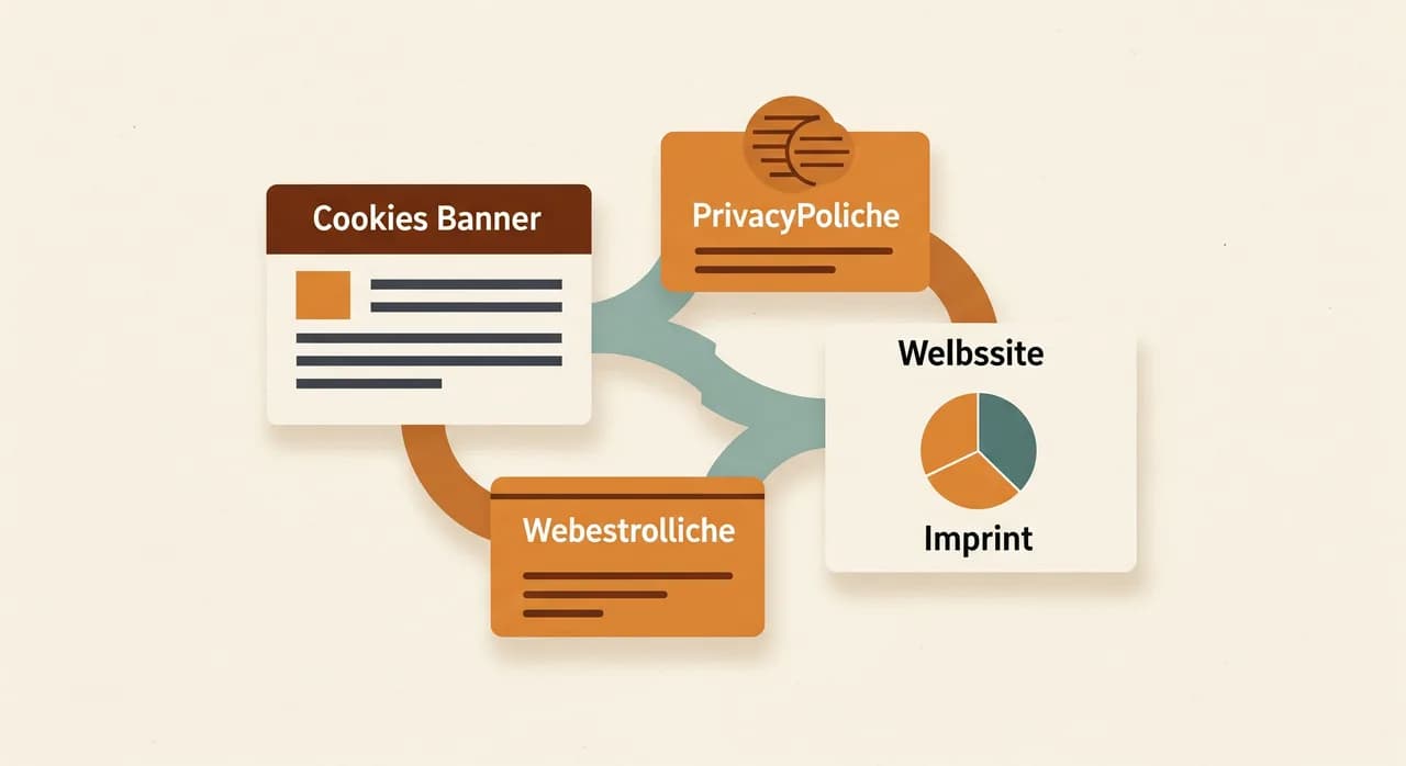 Zusammenspiel von Cookie-Banner, Datenschutzerklärung und Impressum als drei Bausteine der Website-Compliance