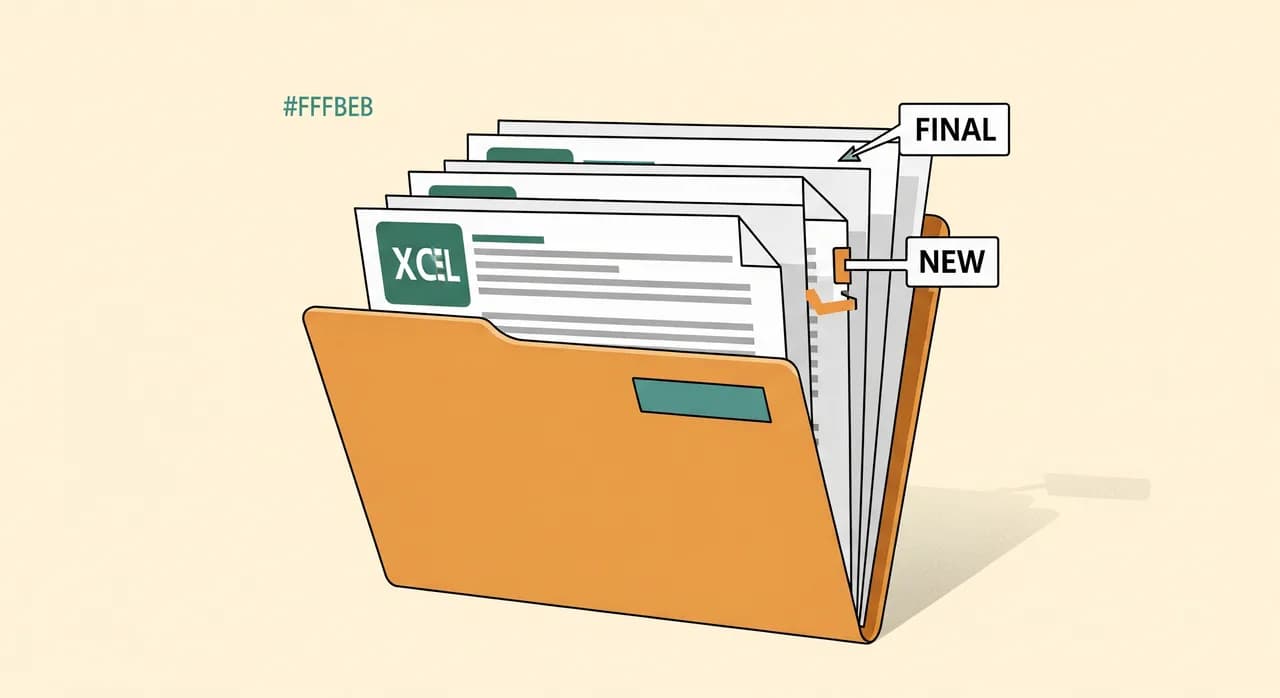 Mehrere widersprüchliche Versionen derselben Excel-Datei mit Namenszusätzen wie final und neu in einem Dateiordner