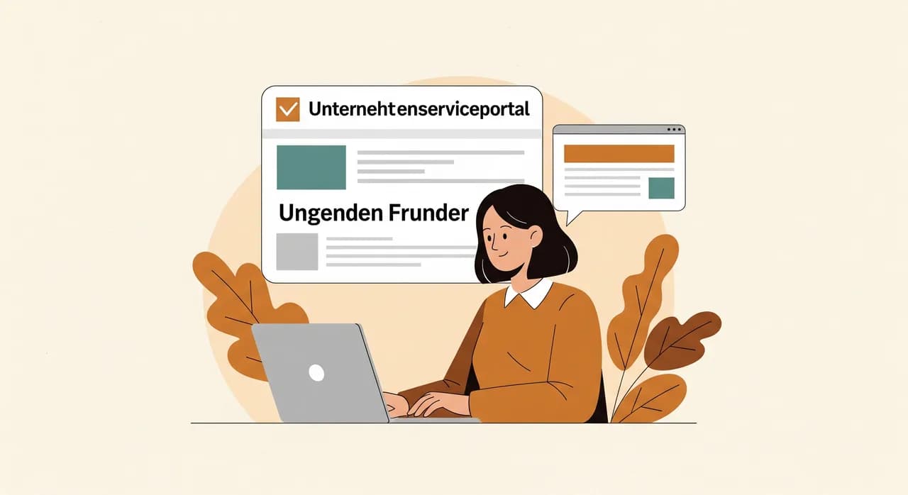 Gründerin am Laptop bei der Online-Anmeldung des Gewerbes über das Unternehmensserviceportal