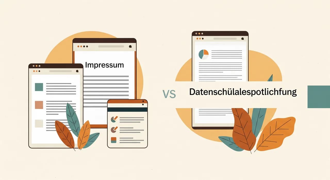 Vergleich von Impressum und Datenschutzerklärung als zwei getrennte Pflichtseiten einer Website