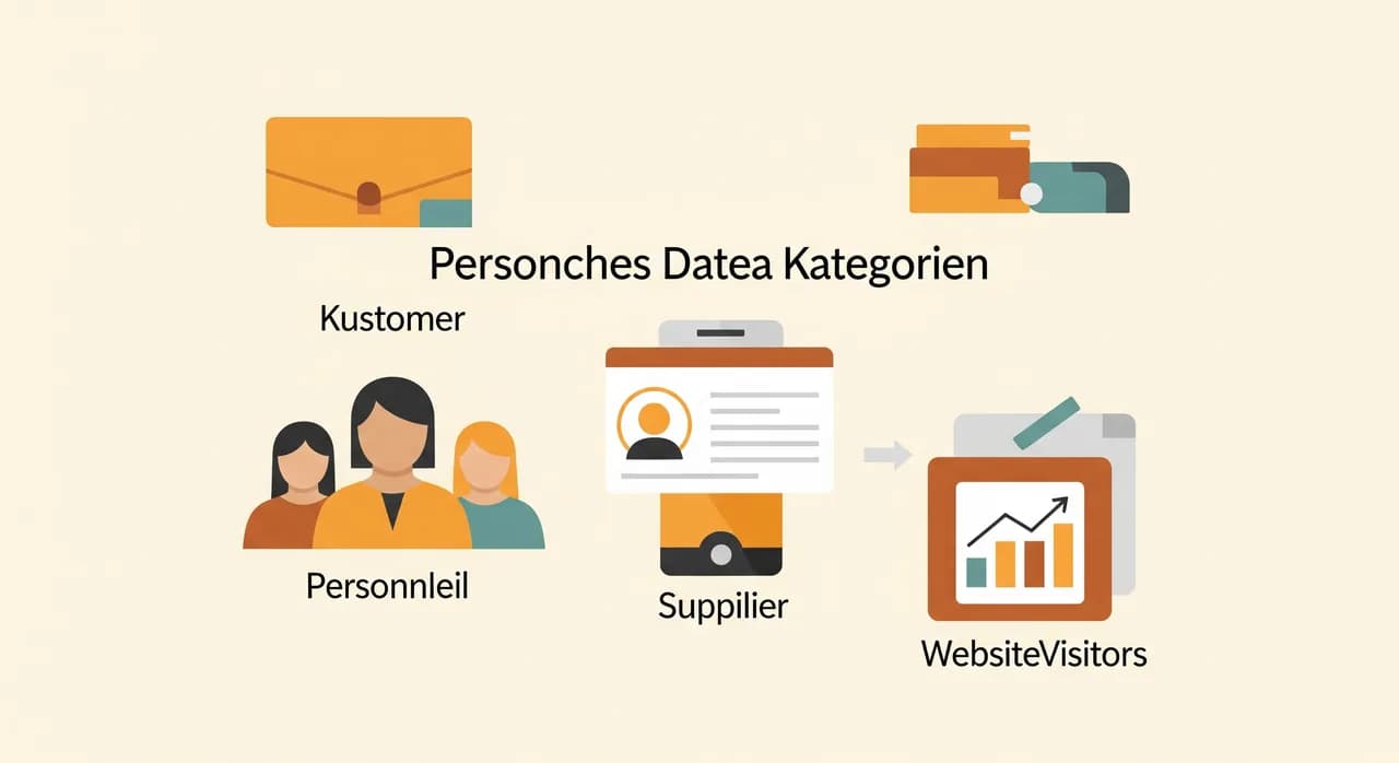 Überblick über personenbezogene Datenkategorien in einem kleinen Betrieb: Kunden, Personal, Lieferanten und Website-Besucher