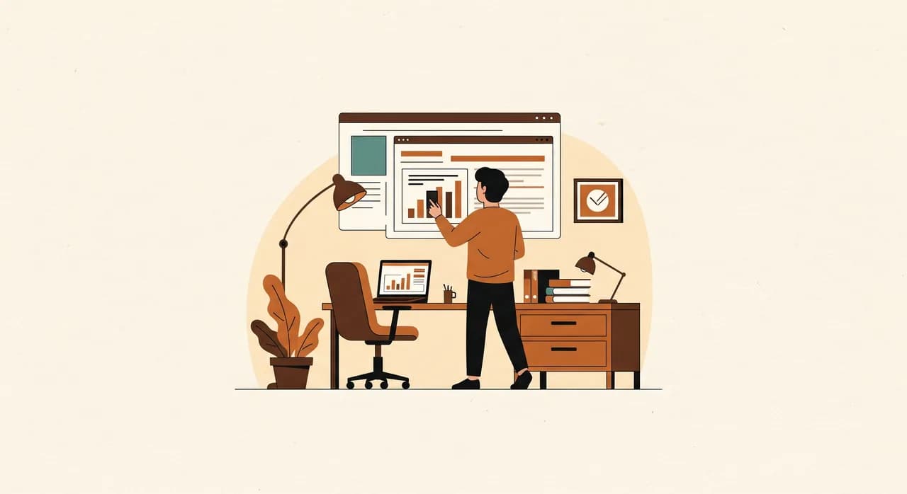Mitarbeiterin bei der Einrichtung eines CRM-Systems am Bildschirm in einem kleinen Büro