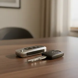 Zwei Autoschlüssel auf einem Holztisch