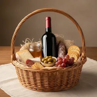 Geschenkkorb mit Wein und Kleinigkeiten