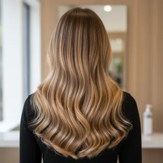 Lange gewellte Haare mit Balayage von hinten