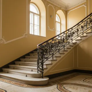 Altbau-Stiegenhaus mit schmiedeeisernem Geländer