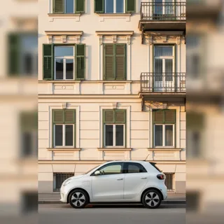 Kleines Dienstauto vor einem Altbau